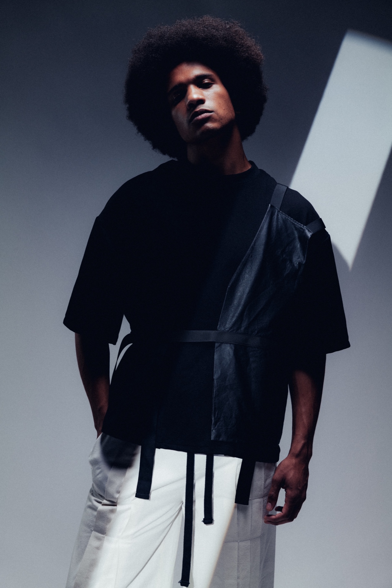 Menswear editorial in layered black look